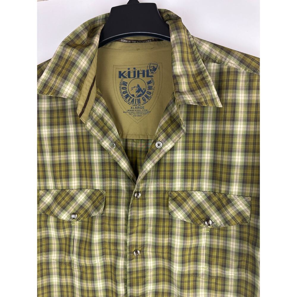 Kuhl Mountain Grown Outdoor Short Sleeve Green Plaid Pearl Snap Shirt Men's XL - Picture 7 of 9